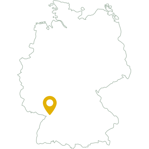 Deutschlandkarte mit dem Standort Karlsruhe. Wohnort von Trauredner Marco Schenk. Ich folge Euch aber überall hin.